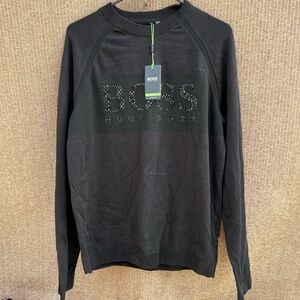 BOSS Riam Salbo Diamond rhinestone-embellished Black crewneck sweater Sz M RARE